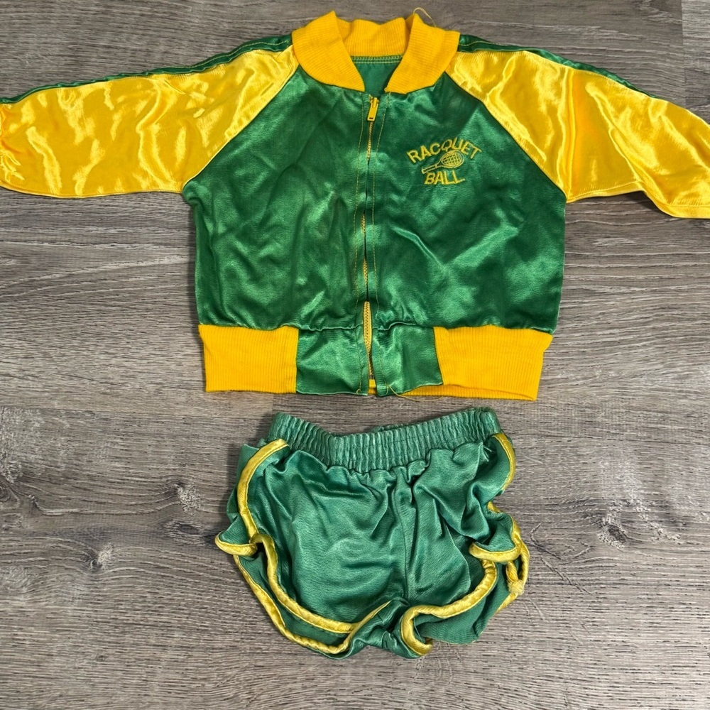 Vintage Racquet Ball Bomber Track shiny satin Two Piece Tracksuit Outfit